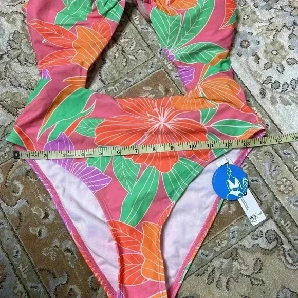 Cupche Swimsuit One Piece Tummy Cutout Tropical Print Cheeky Sz M - Picture 4 of 13